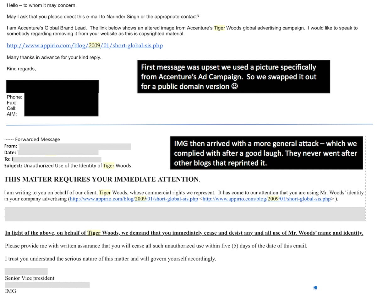Emails from Accenture and IMG — going after the little guy !